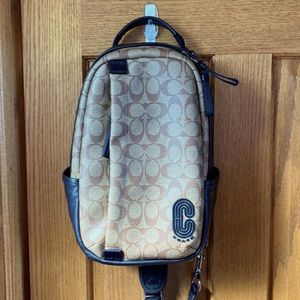 Authentic Leather Coach Signature Brown Crossbody Backpack Gunmetal Hardware